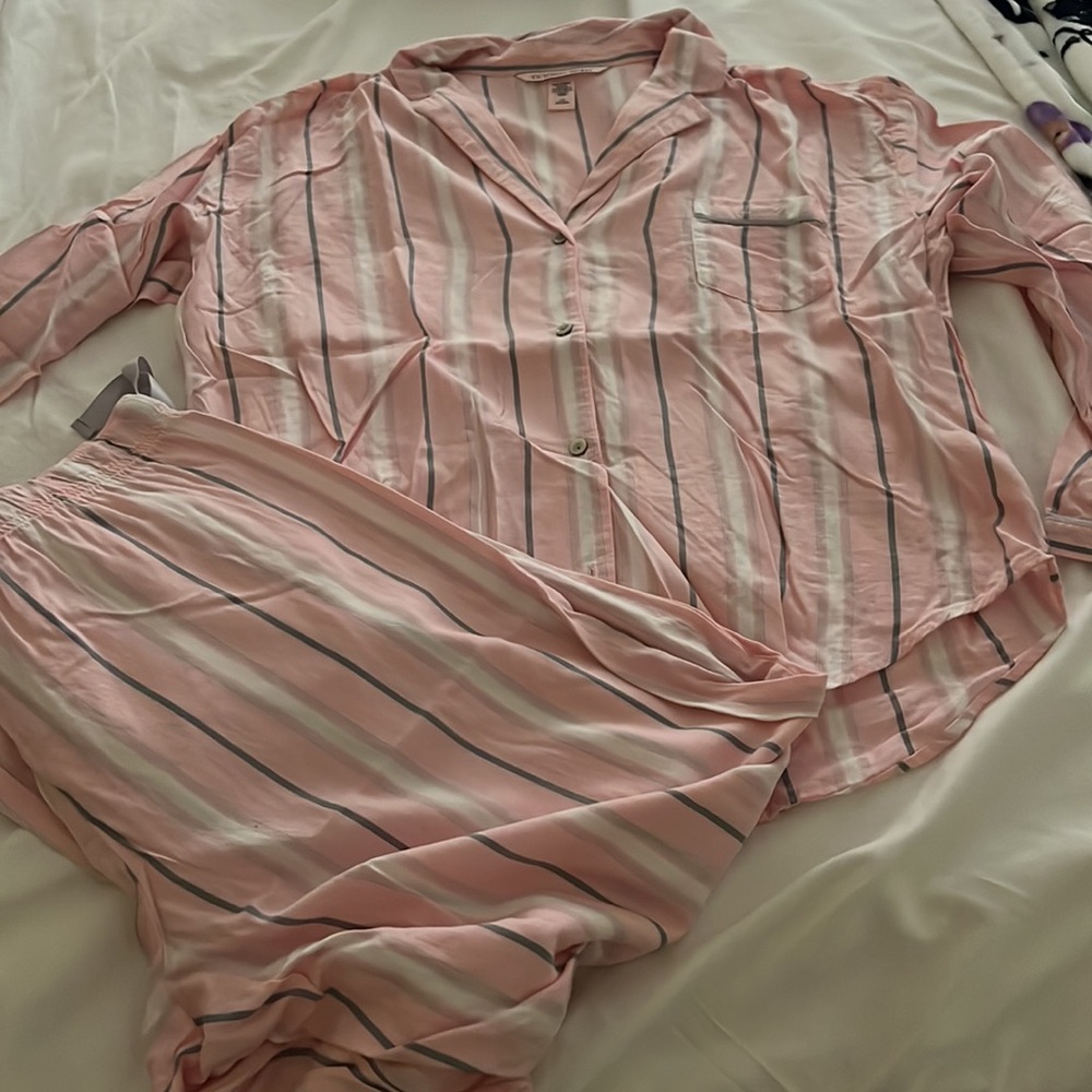 Victoria secret pink and white striped pajamas ! Only worn once